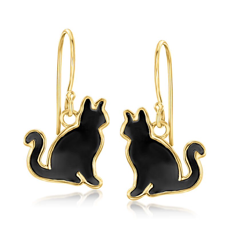 Onyx Cat Drop Earrings in 18kt Gold Over Sterling  image number 0