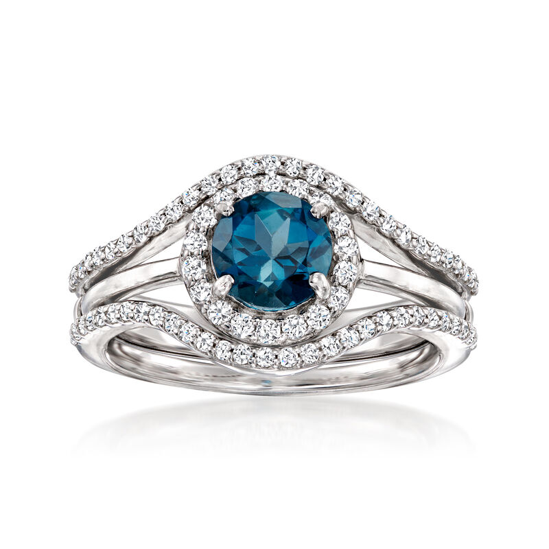 1.10 Carat London Blue Topaz and .50 ct. t.w. White Topaz Jewelry Set: Ring and Ring Guard in Sterling Silver image number 0