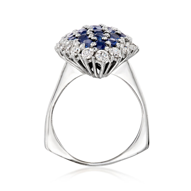 C. 1980 Vintage 3.50 ct. t.w. Sapphire and 1.25 ct. t.w. Diamond Navette Ring in 18kt White Gold. Size 7 image number 3
