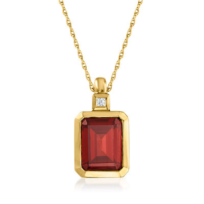 2.60 Carat Garnet Pendant Necklace with Single Diamond in 14kt Yellow Gold