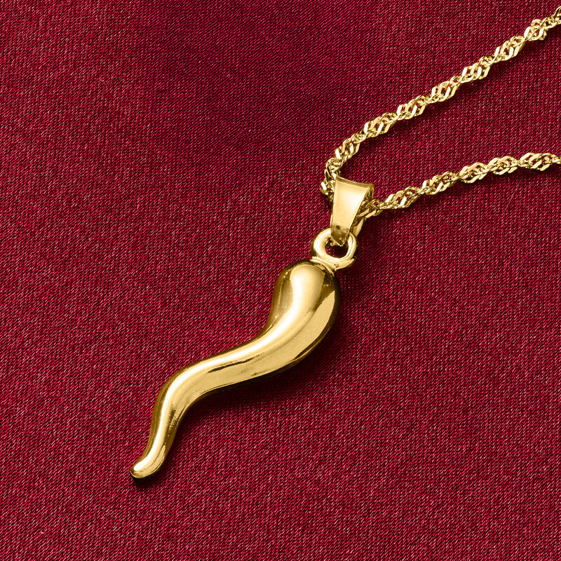 18kt Gold Over Sterling Italian Horn Pendant Necklace image number 3