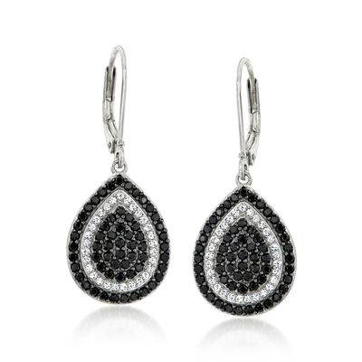 4.20 ct. t.w. Black Spinel and .40 ct. t.w. White Zircon Teardrop Earrings in Sterling Silver