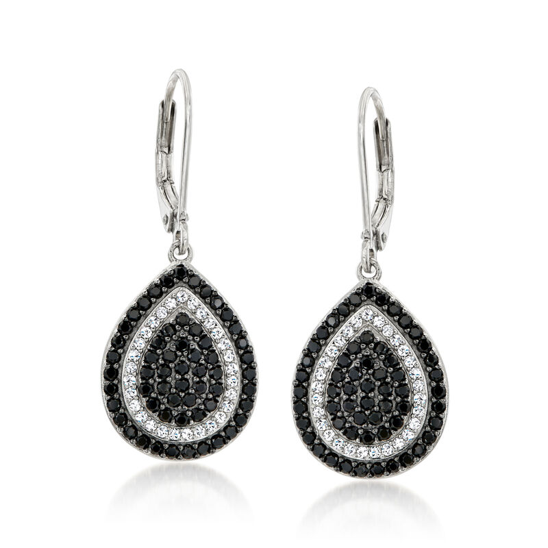 4.20 ct. t.w. Black Spinel and .40 ct. t.w. White Zircon Teardrop Earrings in Sterling Silver image number 0
