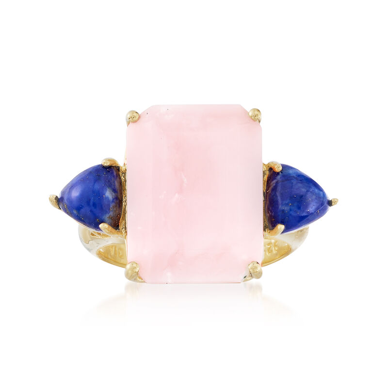 Pink Opal and Lapis Ring in 18kt Yellow Gold Over Sterling image number 0