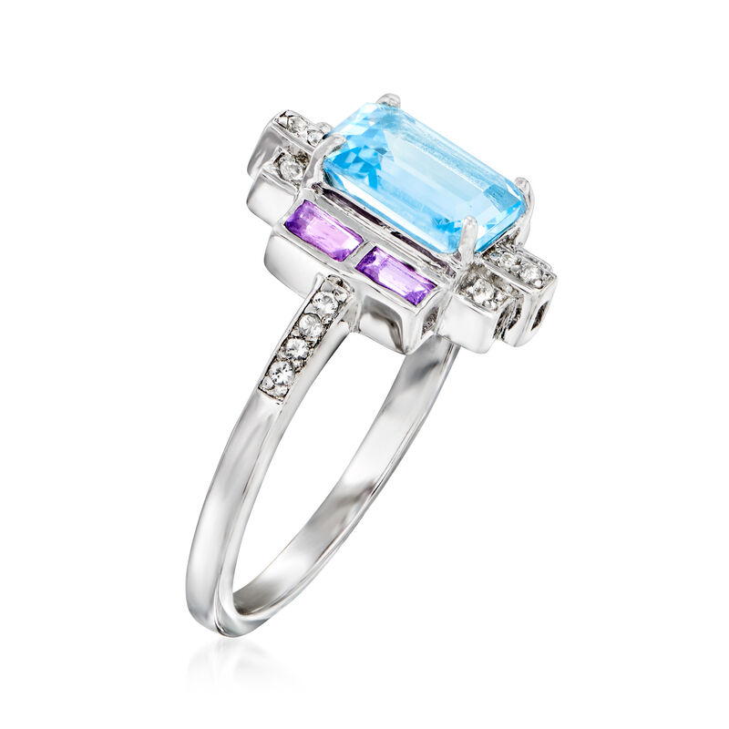 2.00 Carat Sky Blue Topaz and .20 ct. t.w. Amethyst Ring with .10 ct. t.w. White Topaz in Sterling Silver image number 2