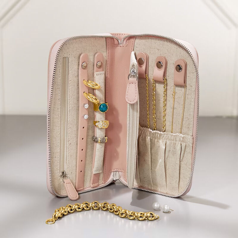 Brouk & Co. &quot;Croft Avenue - Luna&quot; Pink Faux Leather Travel Jewelry Wallet image number 3