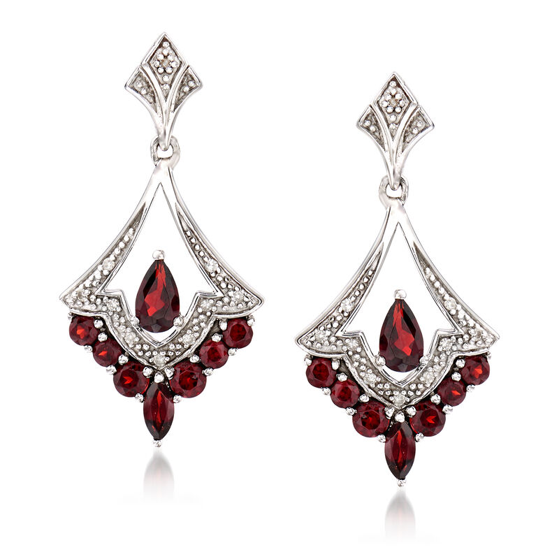 1.20 ct. t.w. Garnet Drop Earrings in Sterling Silver with Diamond Accents image number 0