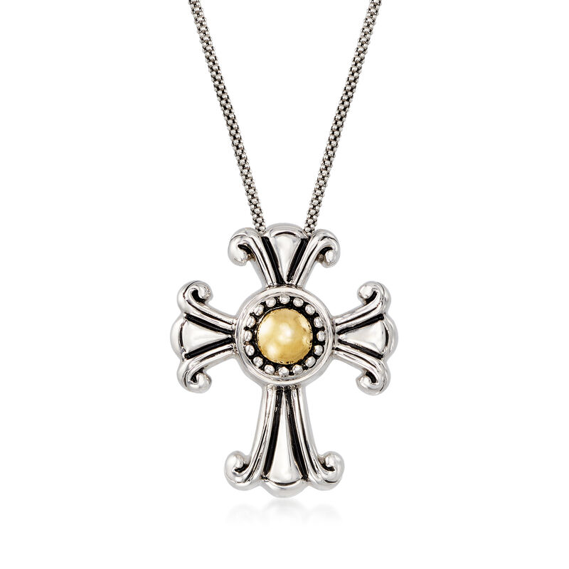 Cross Pendant Necklace in Sterling Silver and 18kt Yellow Gold image number 0