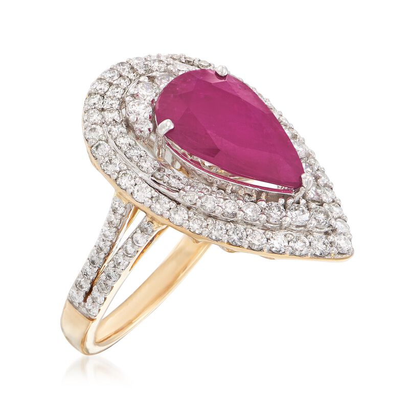 3.75 Carat Ruby and 1.35 ct. t.w. Diamond Ring in 18kt Yellow Gold image number 2