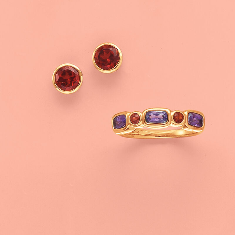 2.00 ct. t.w. Bezel-Set Garnet Stud Earrings in 14kt Yellow Gold image number 2