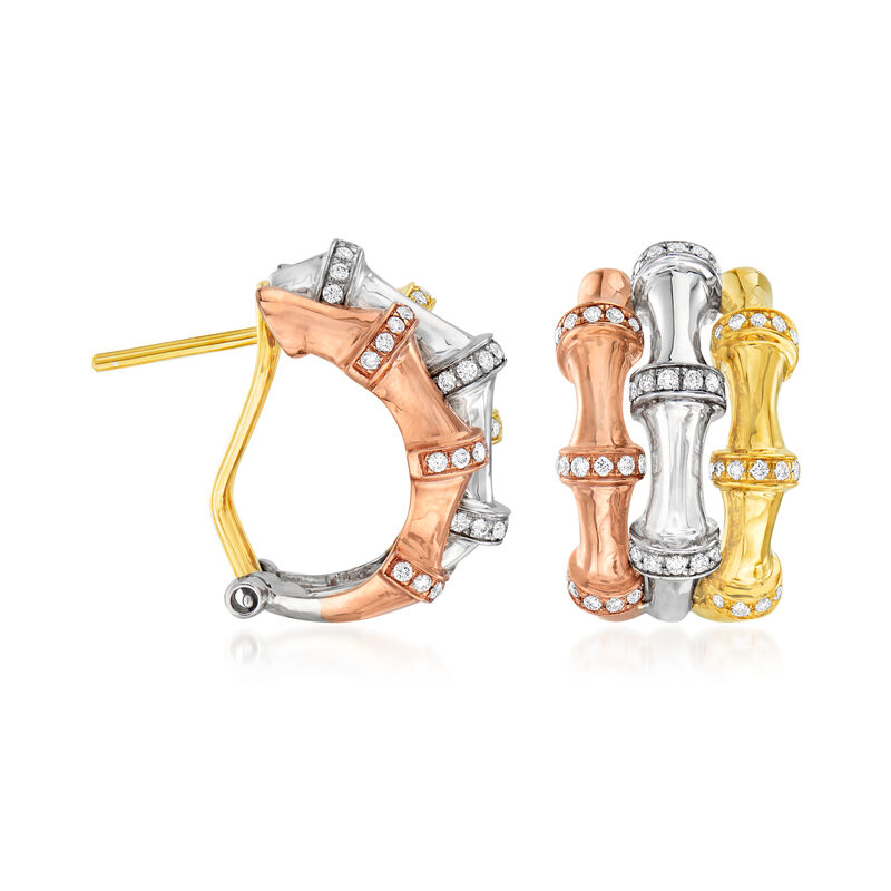 .70 ct. t.w. Diamond Bamboo Three-Row Earrings in 14kt Tri-Colored Gold image number 2