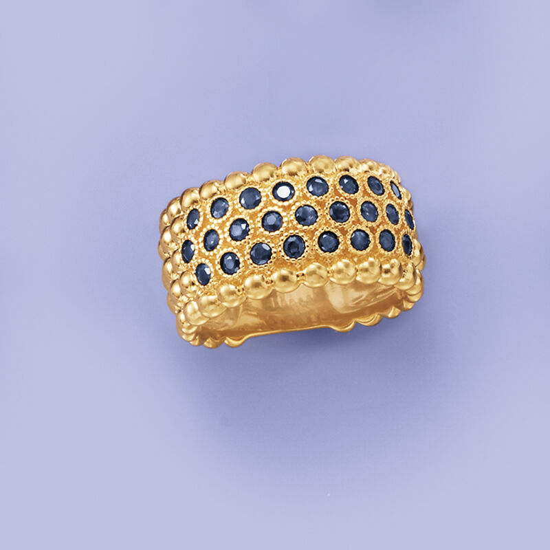 1.00 ct. t.w. Sapphire Beaded Multi-Row Ring in 18kt Gold Over Sterling image number 3