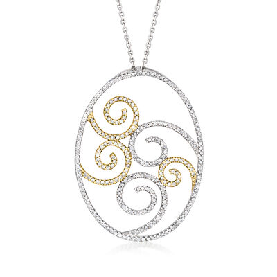 C. 2000 Vintage 1.25 ct. t.w. Diamond Openwork Swirl Pendant Necklace in 18kt Two-Tone Gold