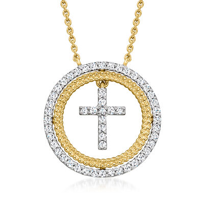 .50 ct. t.w. Diamond Cross Circle Necklace in 18kt Gold Over Sterling