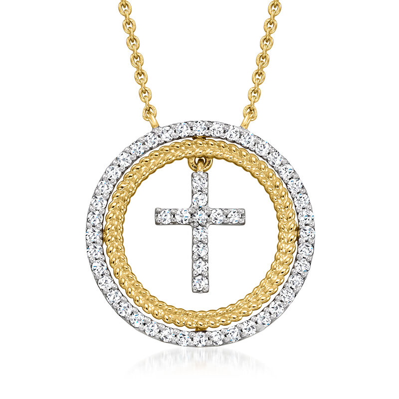.50 ct. t.w. Diamond Cross Circle Necklace in 18kt Gold Over Sterling. 18&quot; image number 1