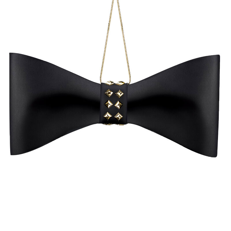 Crystamas Black Lambskin Leather Bow Ornament with Gold Tone Studs image number 0