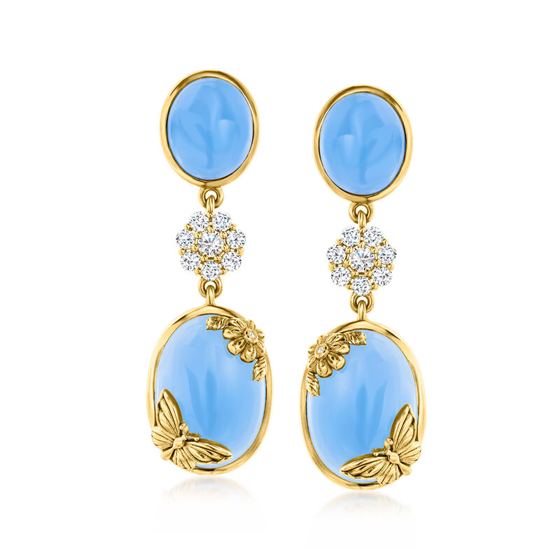 Blue Chalcedony and 1.10 ct. t.w. White Topaz Nature-Inspired Drop Earrings with Diamonds in 18kt Gold Over Sterling  image number 0