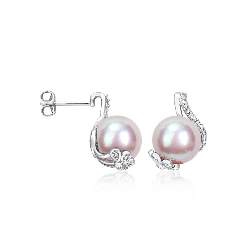 10-10.5mm Pink Cultured Pearl and .10 ct. t.w. Diamond Swirl Earrings in Sterling Silver  image number 1