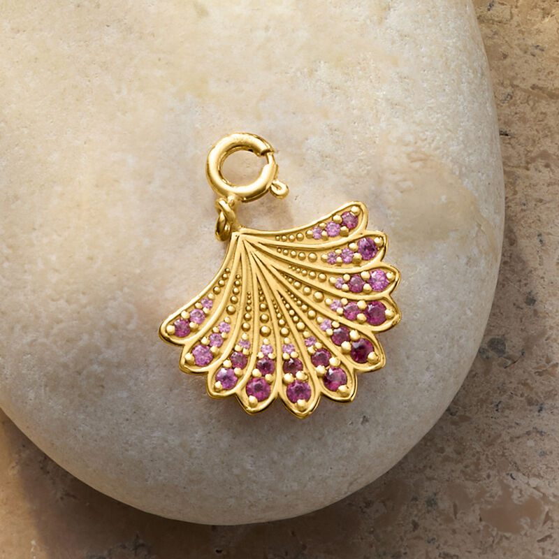 .60 ct. t.w. Rhodolite Garnet Seashell Charm in 18kt Gold Over Sterling  image number 3