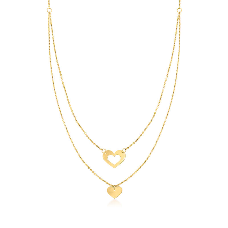 Italian 14kt Yellow Gold Double-Heart Layered Necklace. 16&quot; image number 1