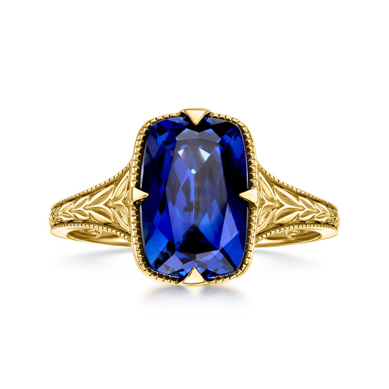5.25 Carat Lab-Grown Sapphire Ring in 10kt Yellow Gold image number 0