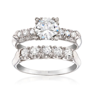 C. 1990 Vintage 1.25 ct. t.w. Diamond Bridal Set: Engagement and Wedding Rings in Platinum