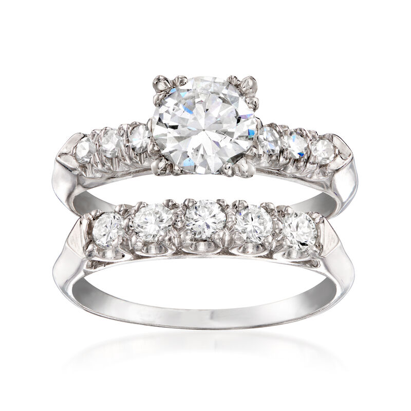 C. 1990 Vintage 1.25 ct. t.w. Diamond Bridal Set: Engagement and Wedding Rings in Platinum. Size 6 image number 0