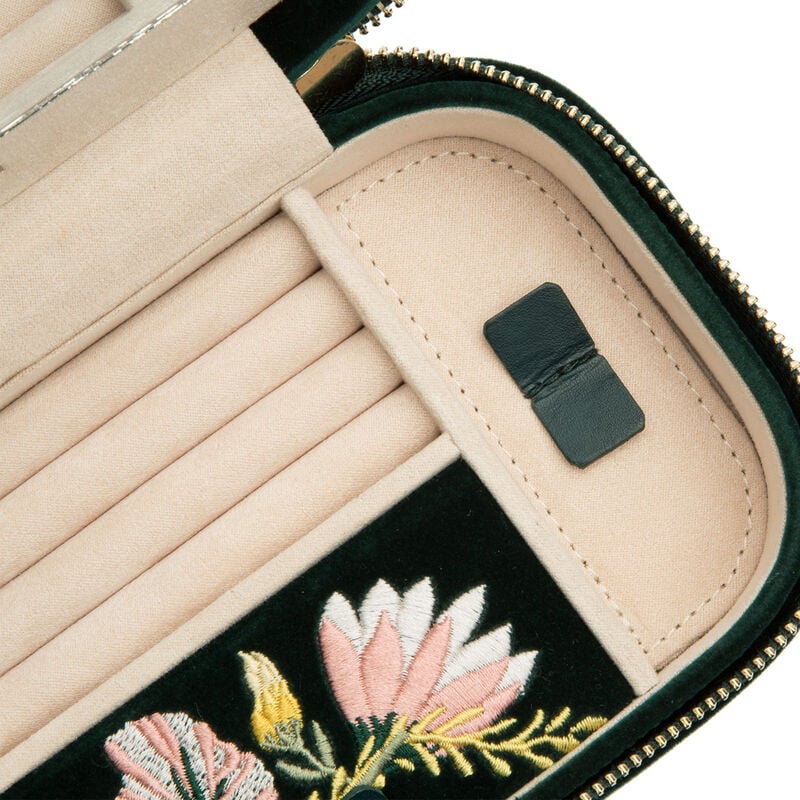 WOLF &quot;Zoe&quot; Forest Green Velvet Floral Jewelry Travel Case image number 1