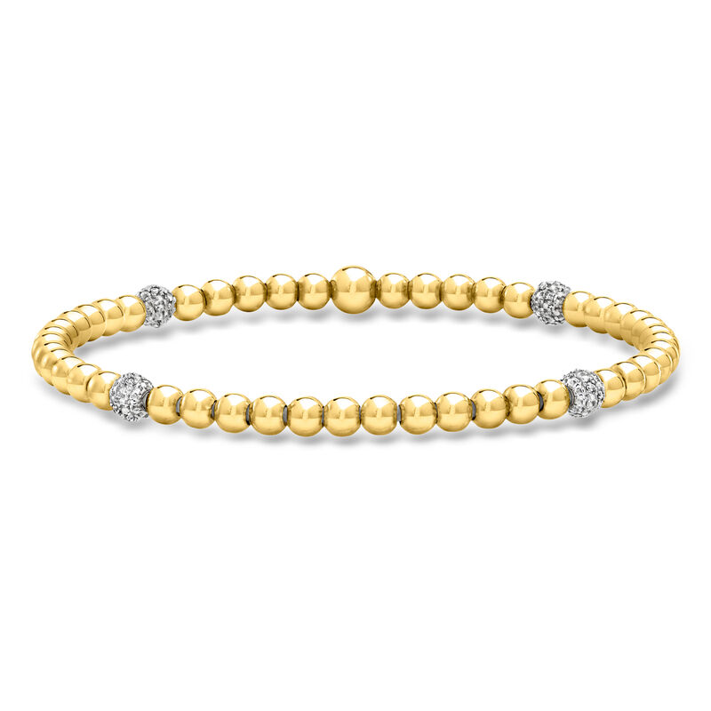 4mm 18kt Gold Over Sterling Bead Stretch Bracelet with .10 ct. t.w. Lab-Grown Diamond Stations in Sterling Silver image number 0