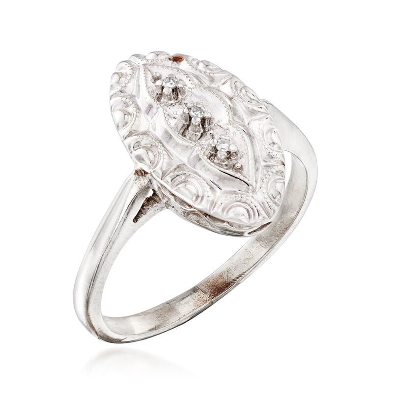 C. 1950 Vintage 10kt White Gold Navette Ring with Diamond Accents. Size 5 image number 2