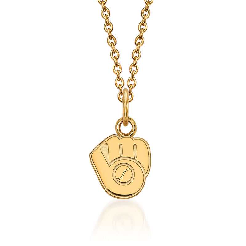 14kt Yellow Gold MLB Milwaukee Brewers Pendant Necklace. 18&quot; image number 0