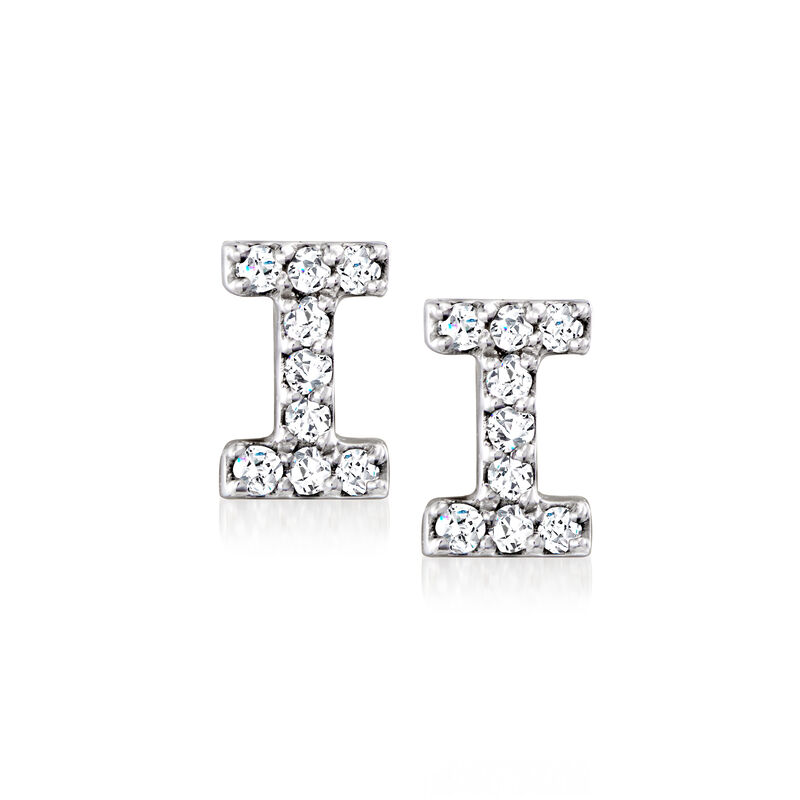 I - Diamond Initial Stud Earrings in Sterling Silver image number 0