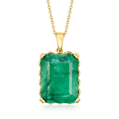 11.00 Carat Emerald Pendant Necklace in 18kt Gold Over Sterling