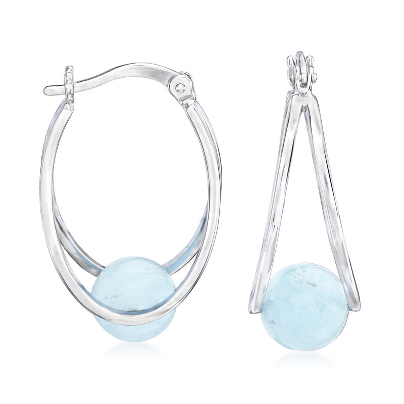 7.75 ct. t.w. Aquamarine Double-Hoop Earrings in Sterling Silver. 1&quot; image number 2