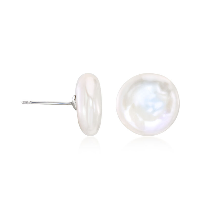 5-12mm Cultured Coin Pearl Jewelry Set: Pendant Necklace and Earrings in Sterling Silver. 18&quot; image number 4