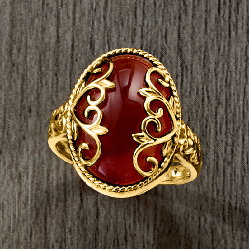 Red Agate Heart Scroll Ring in 18kt Gold Over Sterling image number 3