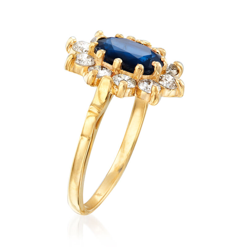 C. 1980 Vintage 1.50 Carat Sapphire and .70 ct. t.w. Diamond Ring in 14kt Yellow Gold. Size 6 image number 2