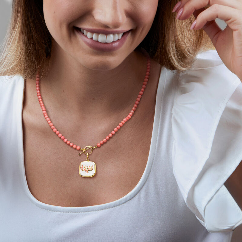 White Agate and Orange Enamel Coral Reef Charm in 18kt Gold Over Sterling image number 0