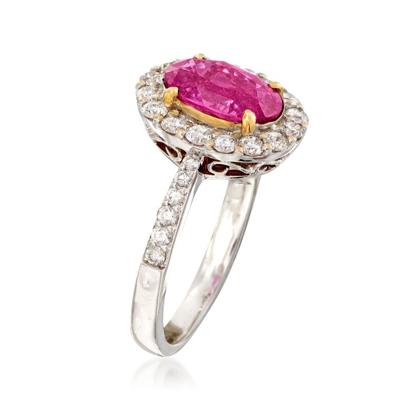 C. 2000 Vintage 2.47 Carat Pink Sapphire and .85 ct. t.w. Diamond Ring in 18kt White Gold. Size 6.75 image number 2