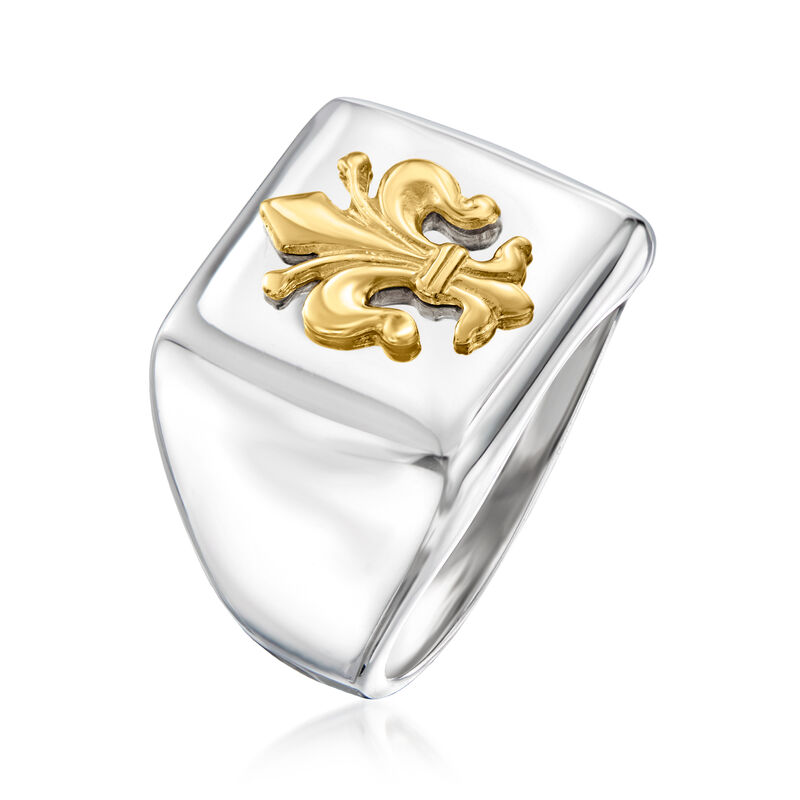 Italian Two-Tone Sterling Silver Florentine Lily Signet Ring image number 2