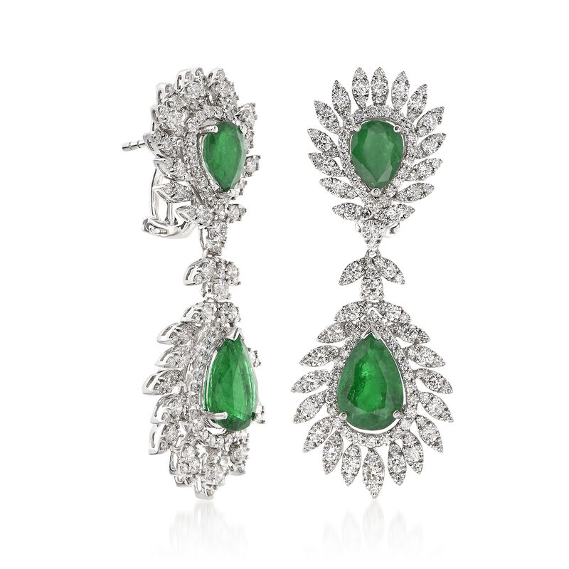 6.00 ct. t.w. Emerald and 4.55 ct. t.w. Diamond Drop Earrings in 18kt White Gold image number 2