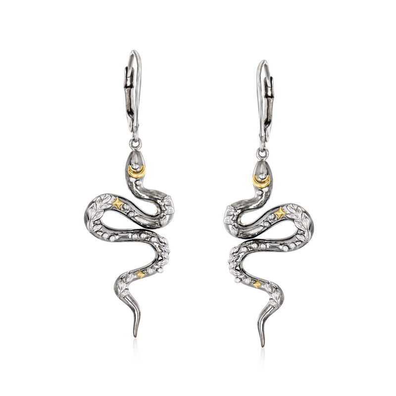 Sterling Silver and 18kt Gold Over Sterling Snake Drop Earrings  image number 0