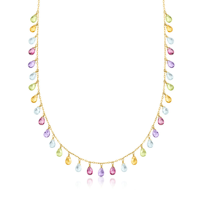 16.50 ct. t.w. Multi-Gemstone Necklace in 14kt Yellow Gold. 17"