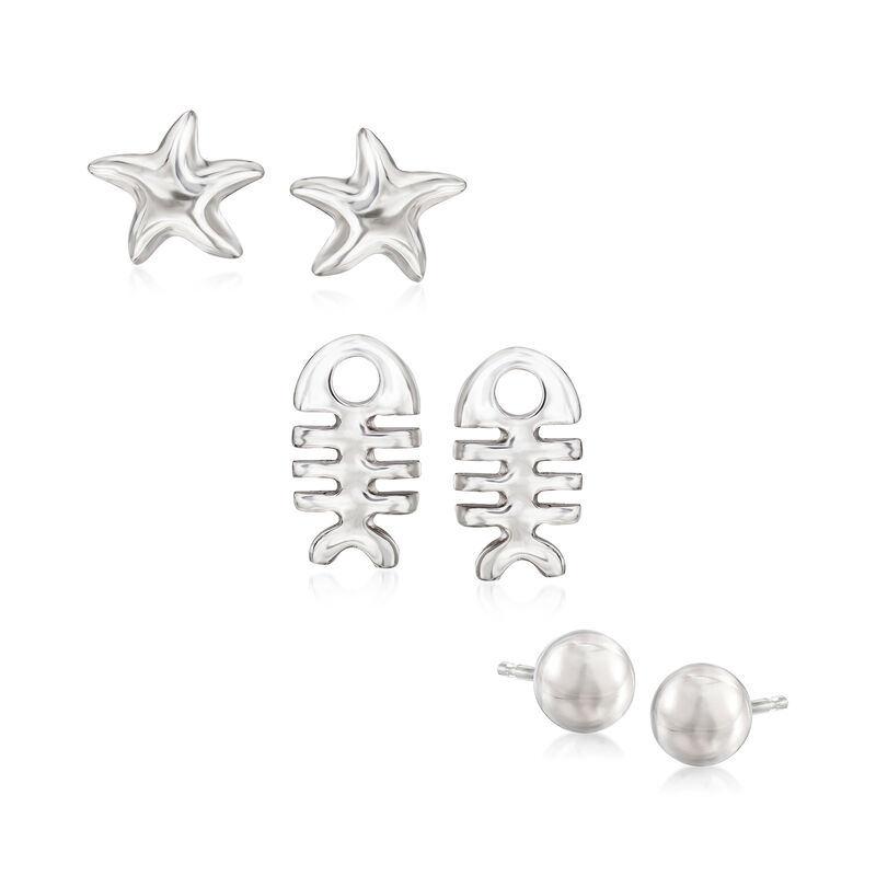 Italian Set of 3 Jewelry Set: Stud Earrings in Sterling Silver image number 0
