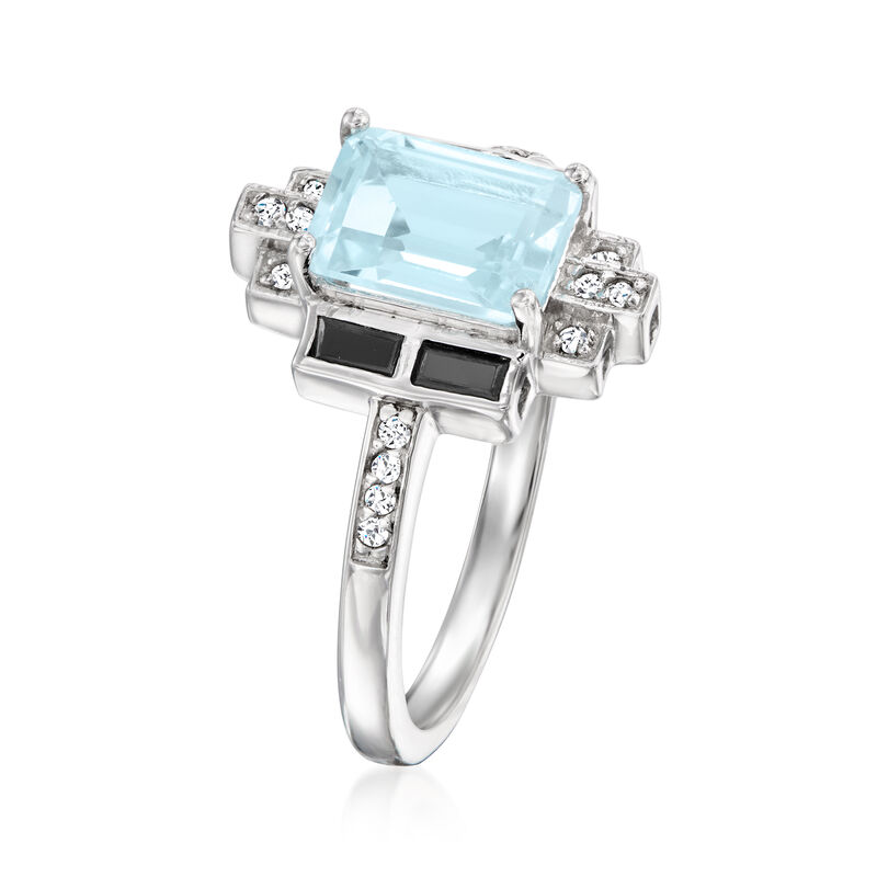 1.80 Carat Sky Blue Topaz and .20 ct. t.w. Black Spinel Ring with .10 ct. t.w. White Topaz in Sterling Silver image number 2