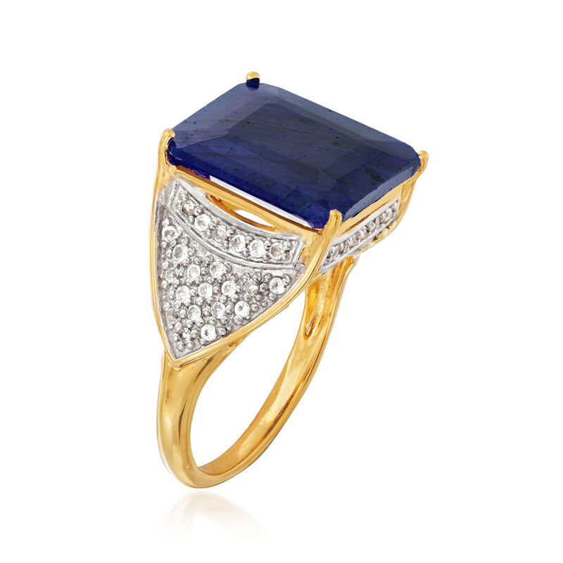 10.00 Carat Sapphire and .40 ct. t.w. White Topaz Ring in 18kt Gold Over Sterling image number 2