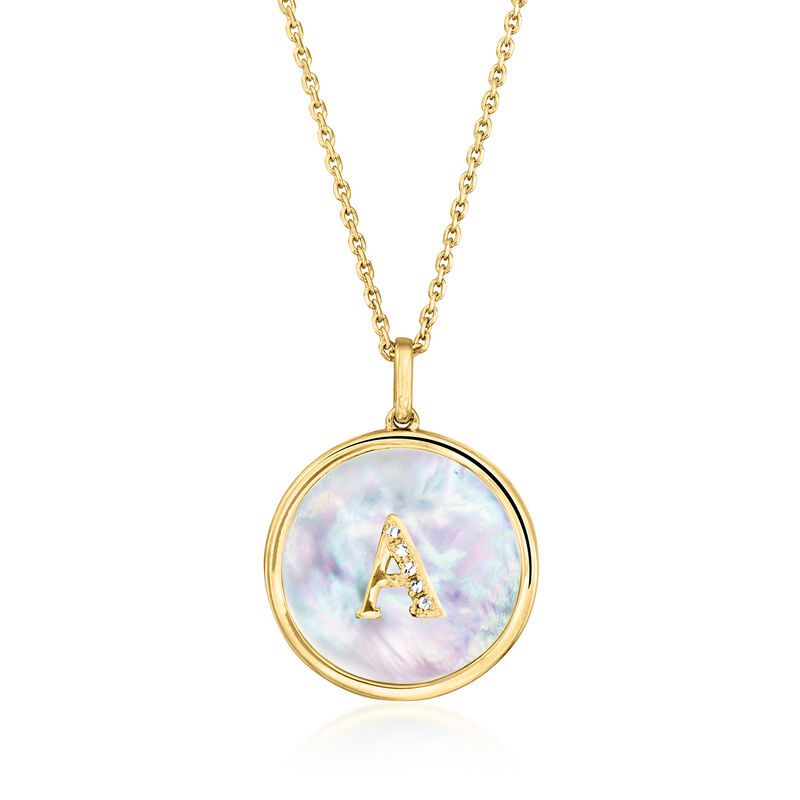 A - Mother-of-Pearl Initial Pendant Necklace with Diamonds in 18kt Gold Over Sterling. 18&quot;  (A) image number 0