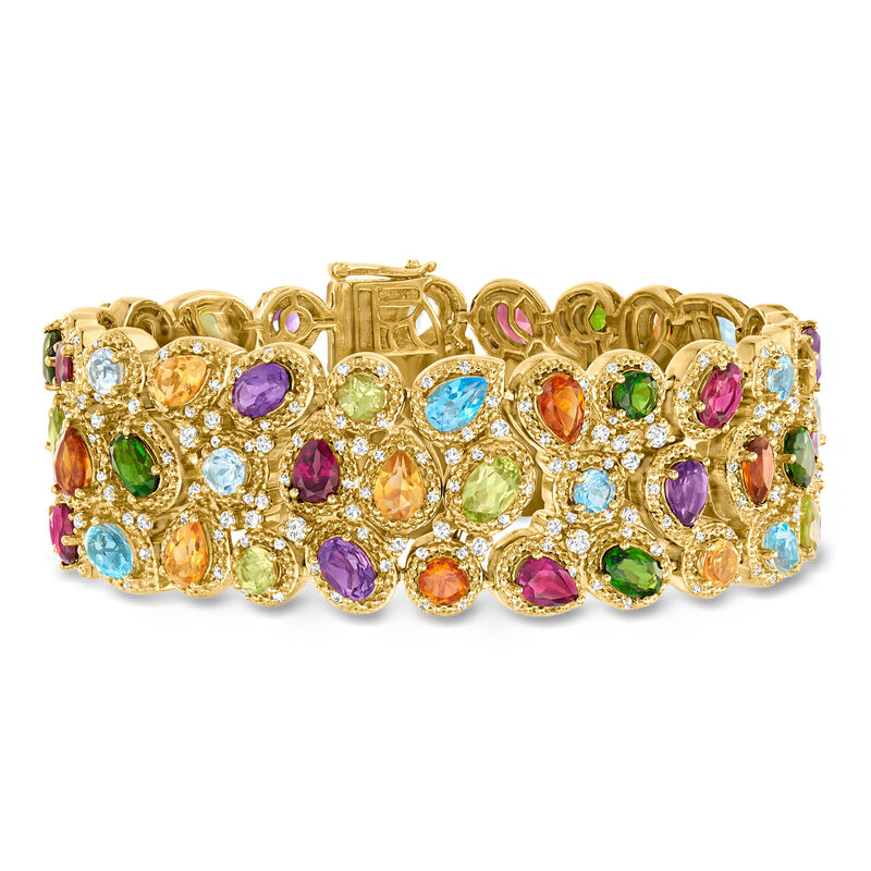 25.10 ct. t.w. Multi-Gemstone Three-Row Bracelet in 18kt Gold Over Sterling image number 0