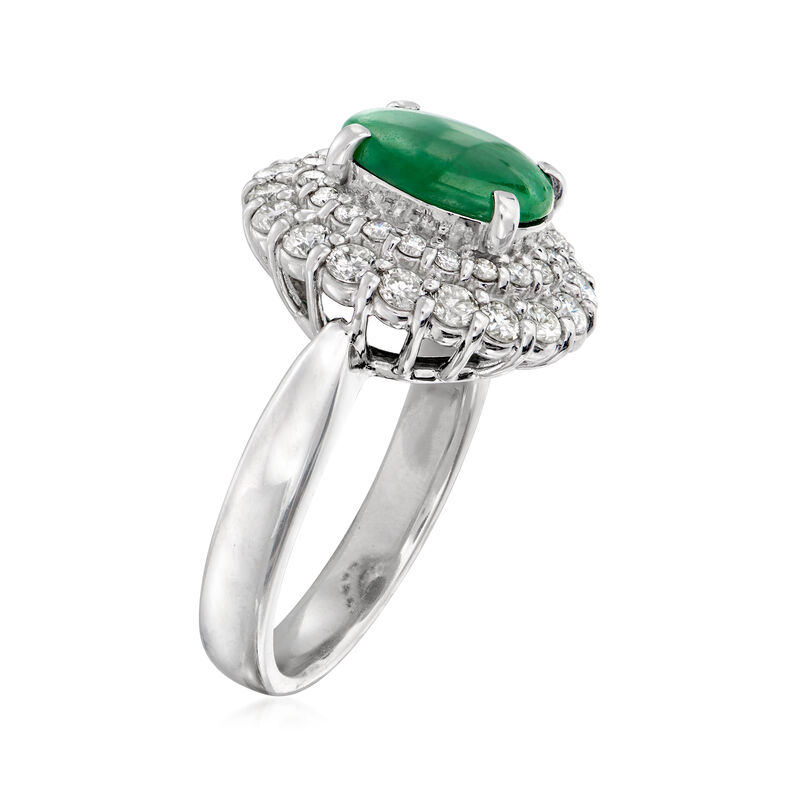 C. 1980 Vintage Jade and .95 ct. t.w. Diamond Ring in Platinum. Size 6.5 image number 2