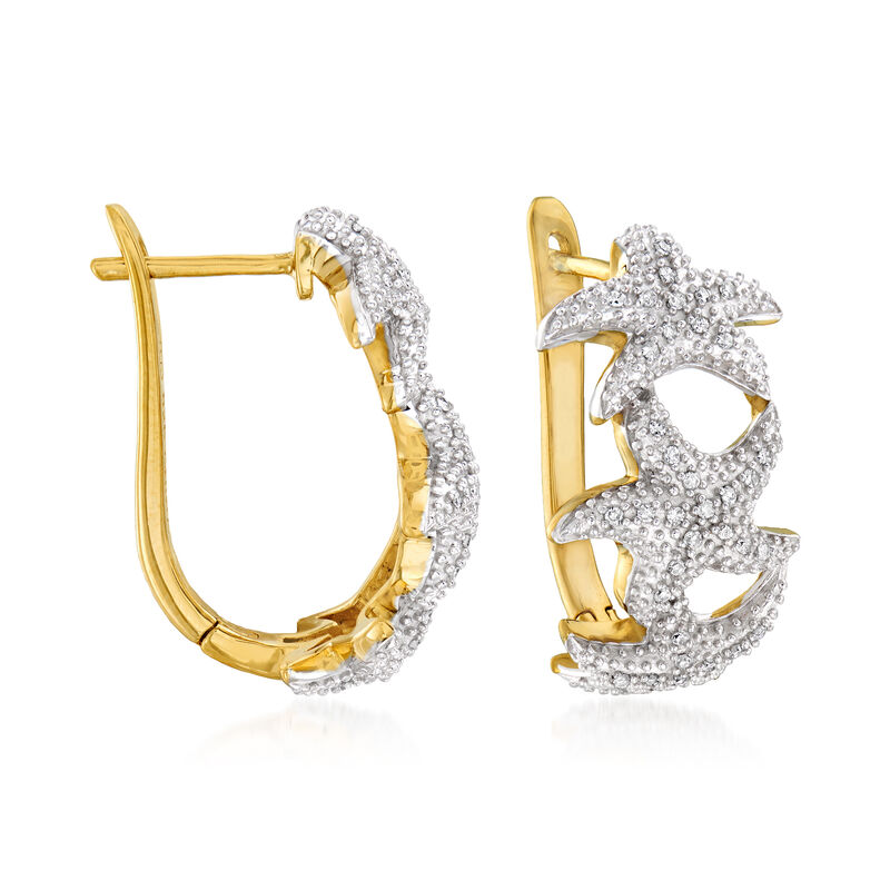 .20 ct. t.w. Diamond Starfish Hoop Earrings in Sterling Silver and 18kt Gold Over Sterling. 3/4&quot; image number 0